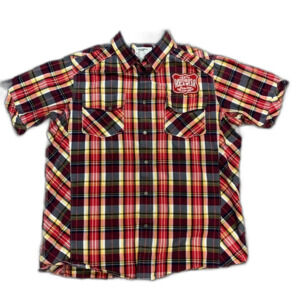 Rocawear Denim Co. Master Builders Red Plaid Cotton SS Snap Front Shirt Size XL